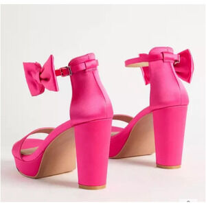 Torrid Shiny Pink Bow Platform Chunky Block Heel Sandal 10.5WW Wide Party Y2K